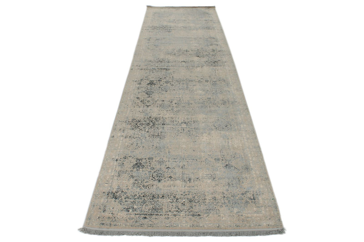 3x13 Blue and Off White Turkish Antep Runner