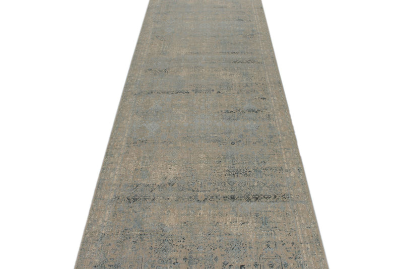 3x13 Blue and Off White Turkish Antep Runner