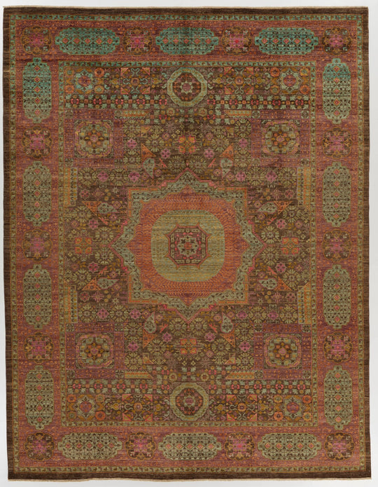 9x12 Brown and Pink Turkish Tribal Rug