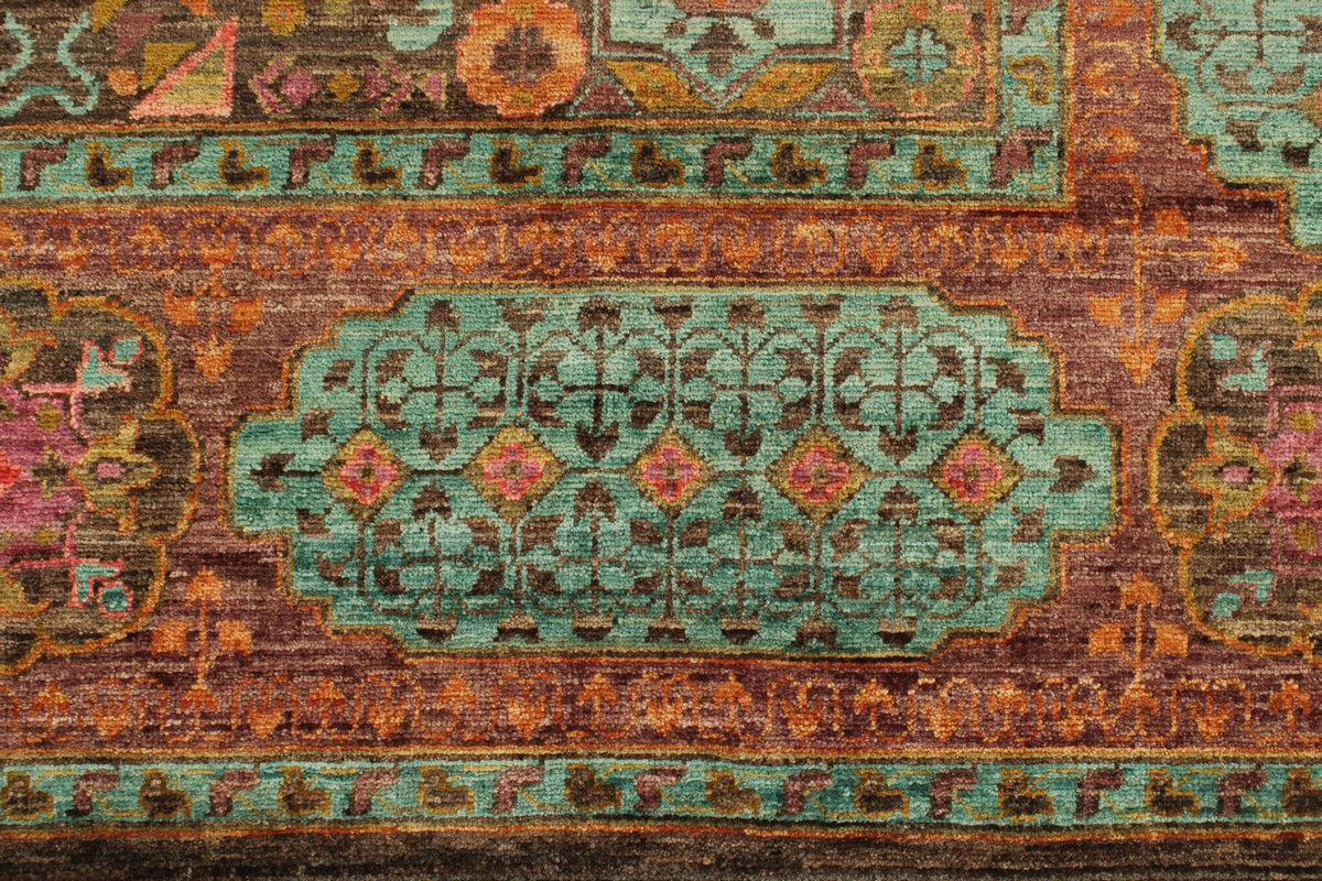 9x12 Brown and Pink Turkish Tribal Rug