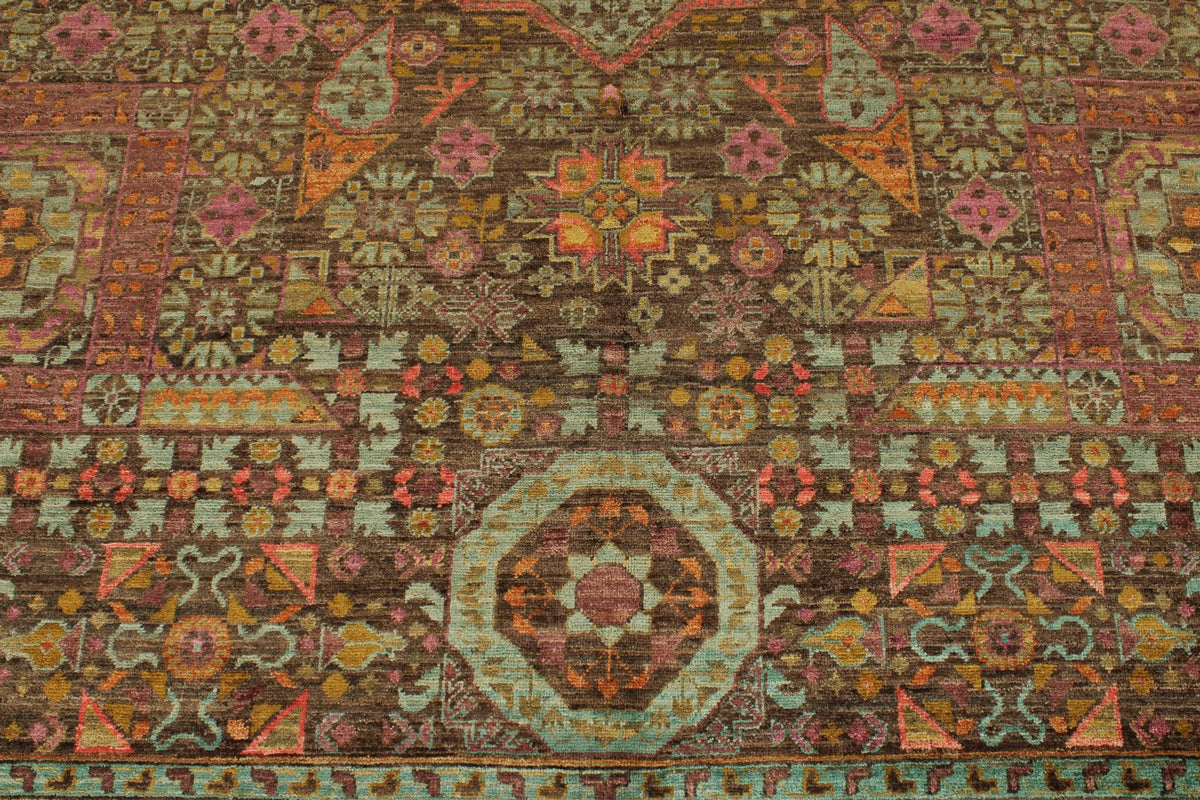 9x12 Brown and Pink Turkish Tribal Rug
