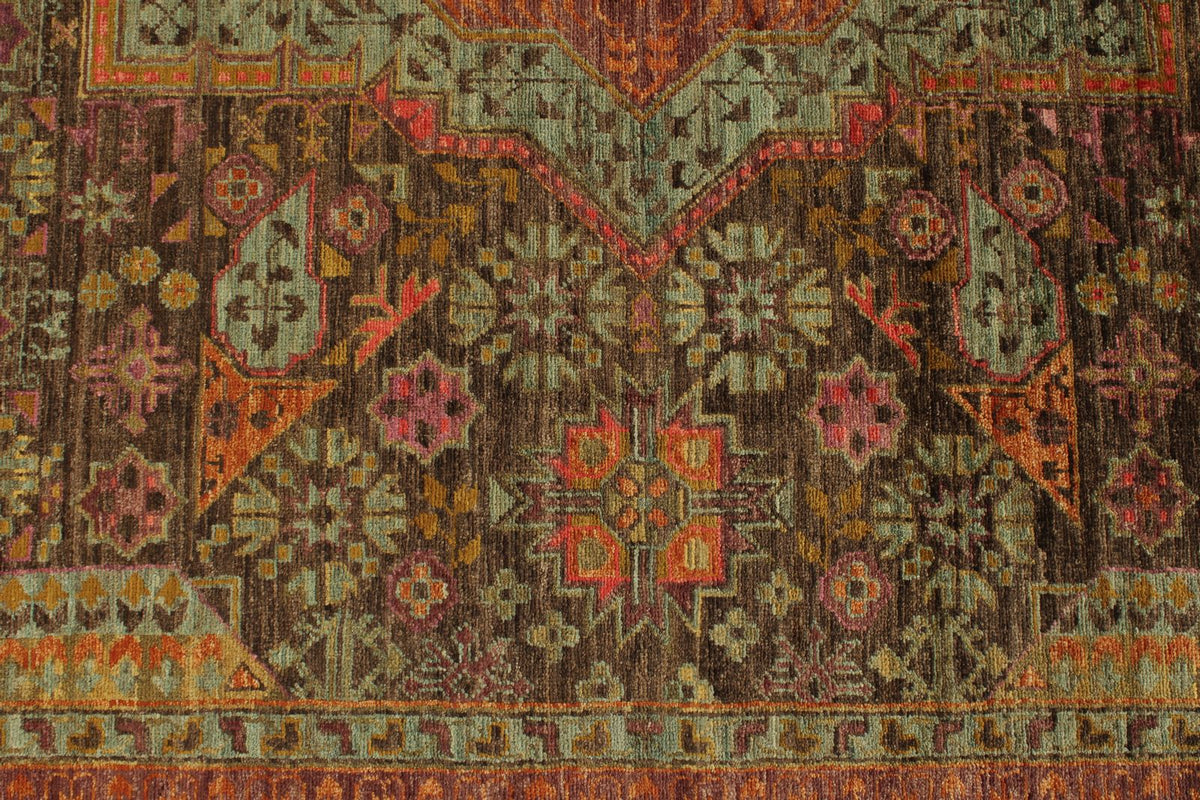 9x12 Brown and Pink Turkish Tribal Rug