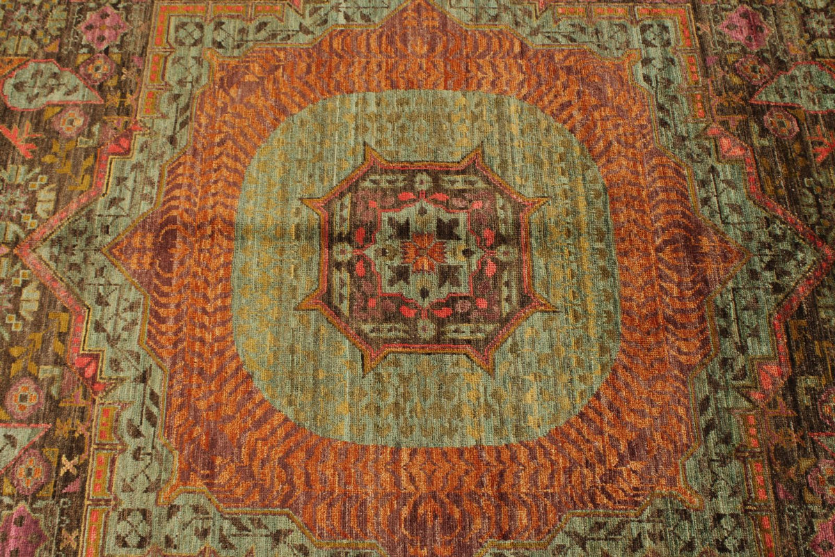 9x12 Brown and Pink Turkish Tribal Rug