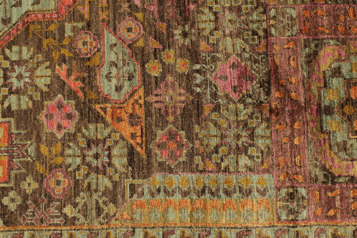 9x12 Brown and Pink Turkish Tribal Rug