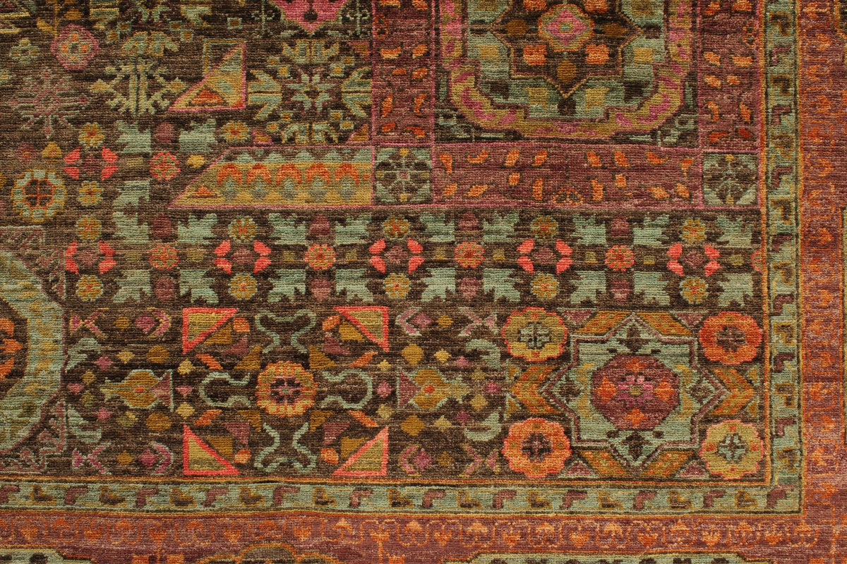 9x12 Brown and Pink Turkish Tribal Rug