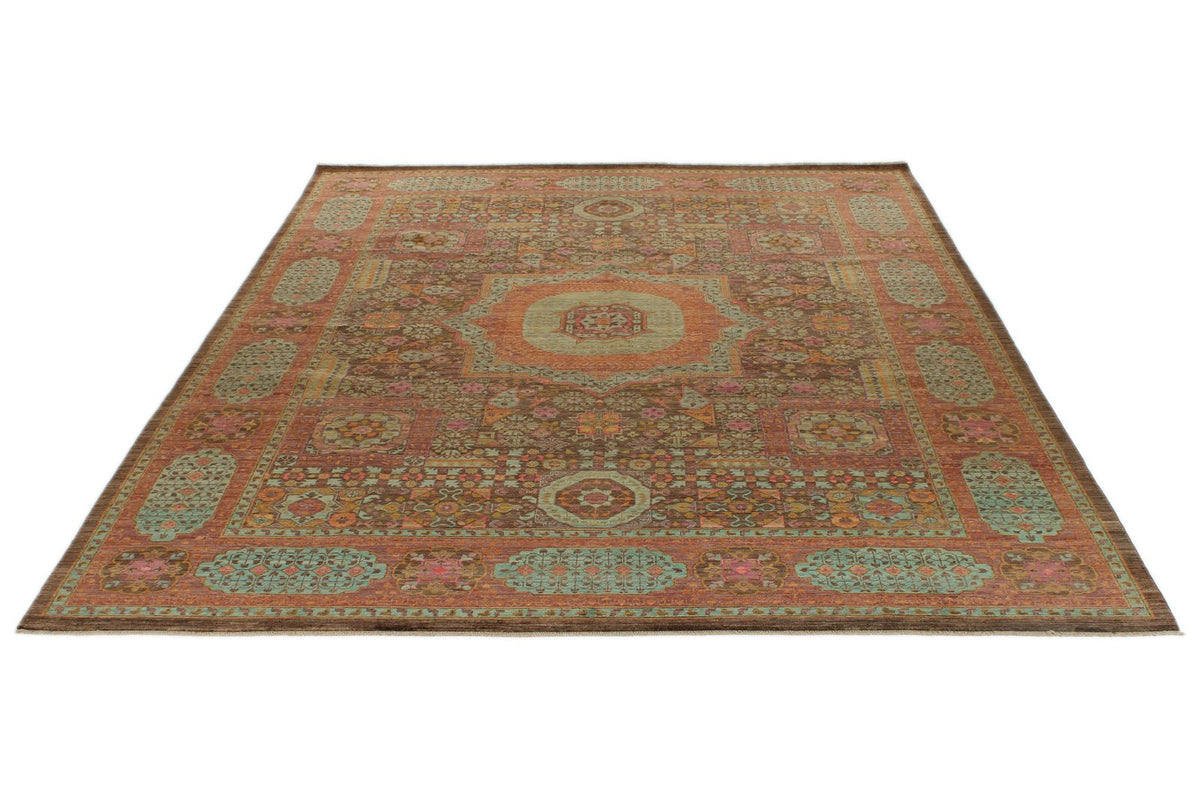 9x12 Brown and Pink Turkish Tribal Rug