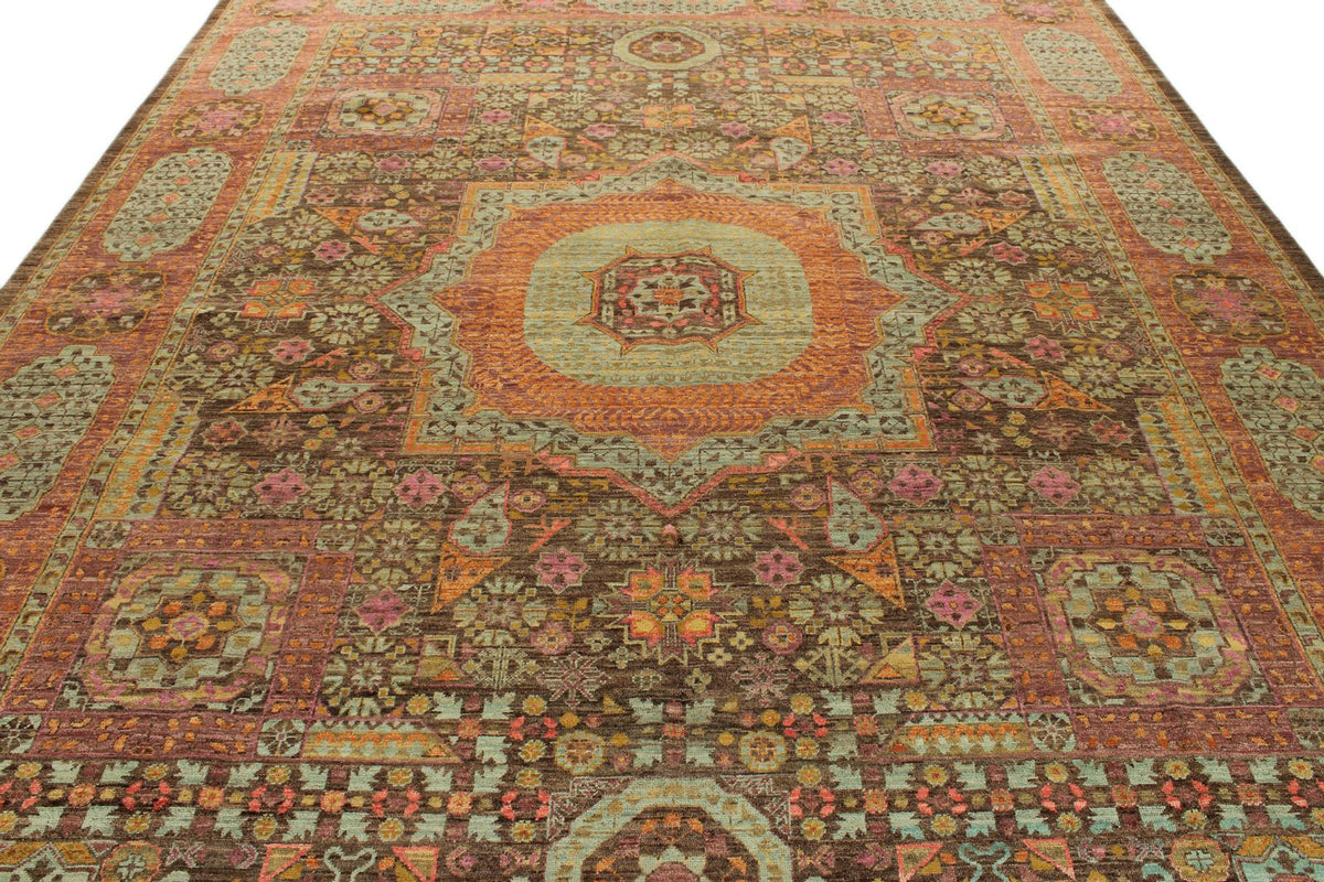 9x12 Brown and Pink Turkish Tribal Rug