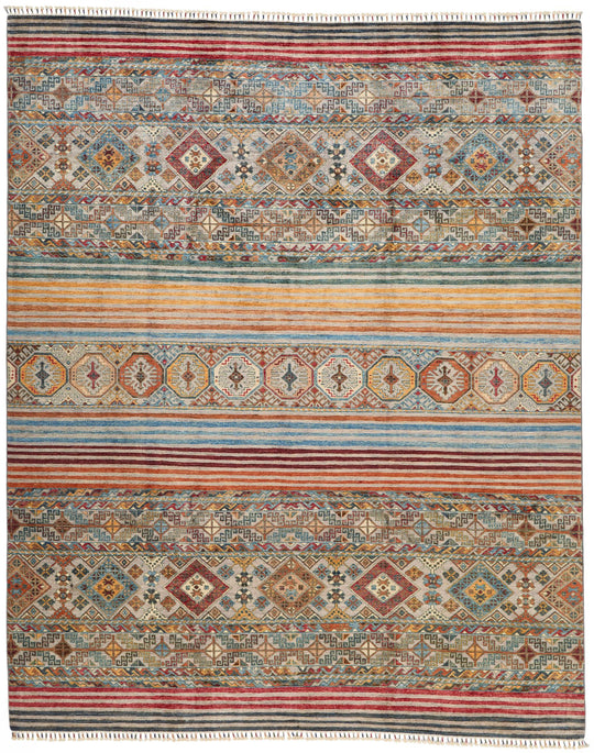 8x10 Green and Multicolor Tribal Rug
