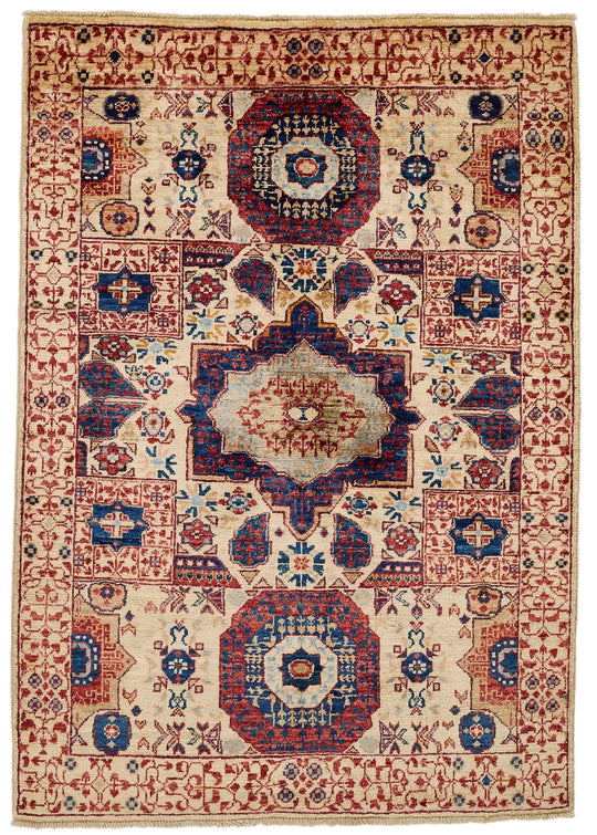 3x5 Beige and Multicolor Turkish Tribal Rug