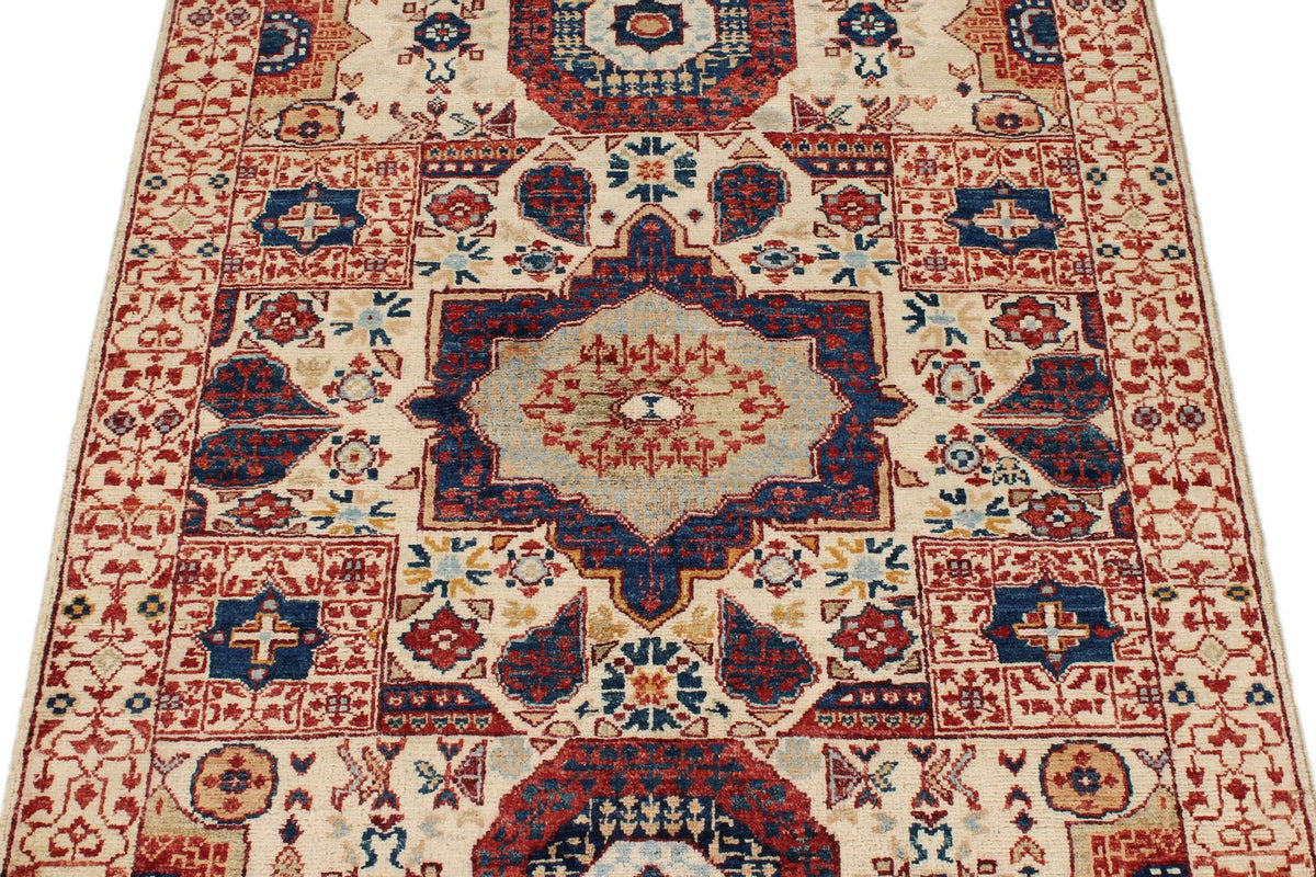 3x5 Beige and Multicolor Turkish Tribal Rug