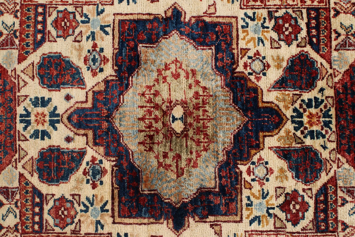 3x5 Beige and Multicolor Turkish Tribal Rug