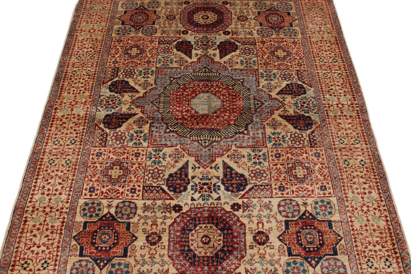 4x6 Ivory and Multicolor Turkish Tribal Rug