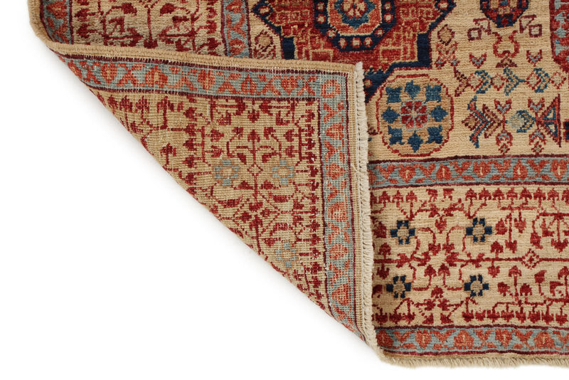 4x6 Ivory and Multicolor Turkish Tribal Rug