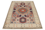 4x6 Ivory and Multicolor Turkish Tribal Rug