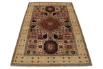 4x6 Ivory and Multicolor Turkish Tribal Rug