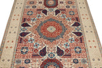 4x6 Ivory and Multicolor Turkish Tribal Rug