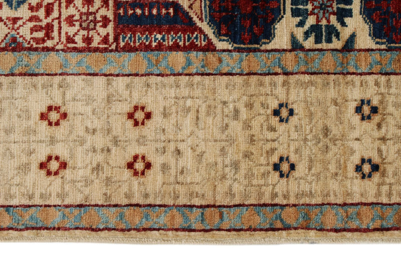 4x6 Ivory and Multicolor Turkish Tribal Rug