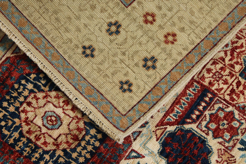 4x6 Ivory and Multicolor Turkish Tribal Rug