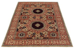 4x6 Ivory and Multicolor Turkish Tribal Rug