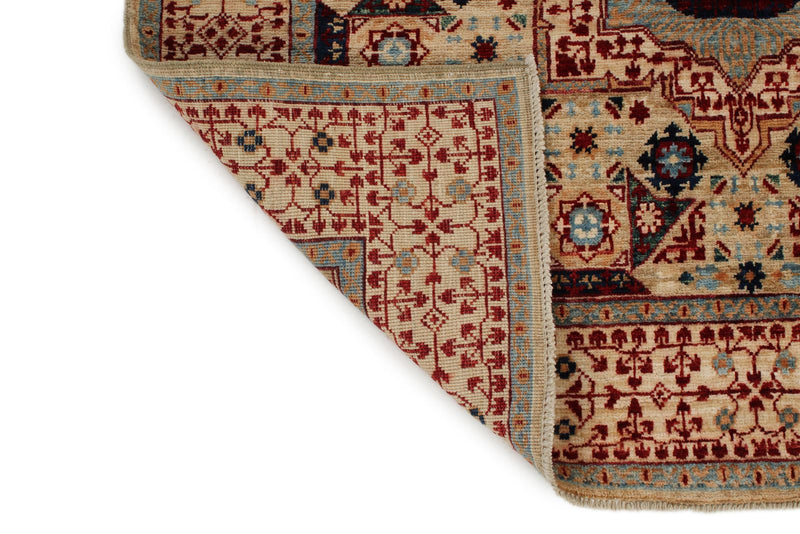 4x6 Ivory and Multicolor Turkish Tribal Rug