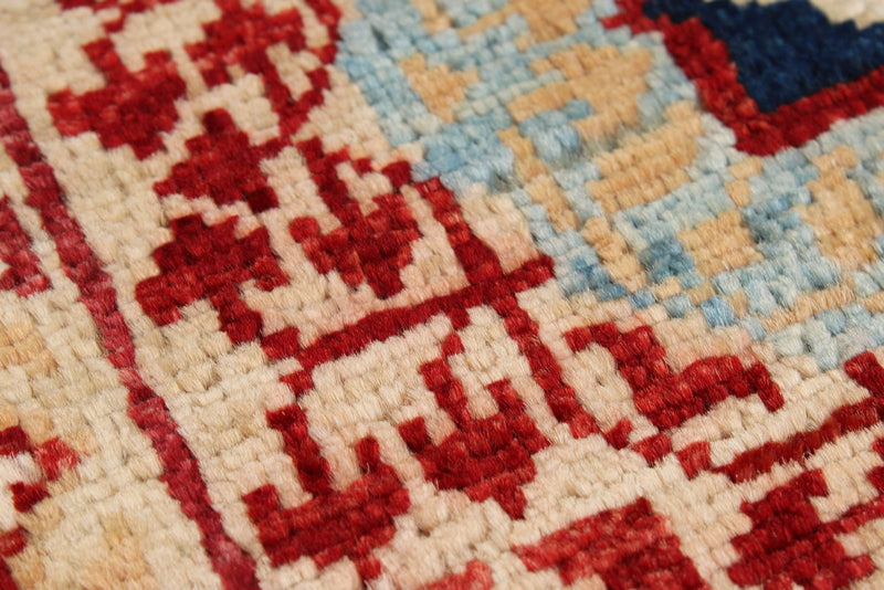 4x6 Ivory and Multicolor Turkish Tribal Rug