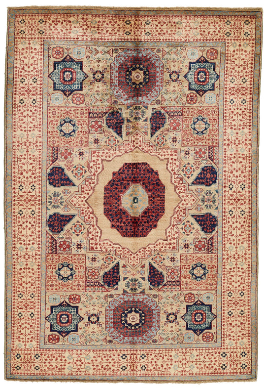 4x6 Light Olive Green and Ivory Turkish Tribal Rug