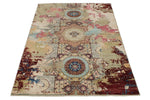 4x6 Ivory and Multicolor Turkish Tribal Rug