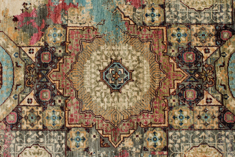 4x6 Ivory and Multicolor Turkish Tribal Rug