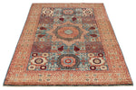 4x6 Blue and Ivory Turkish Tribal Rug