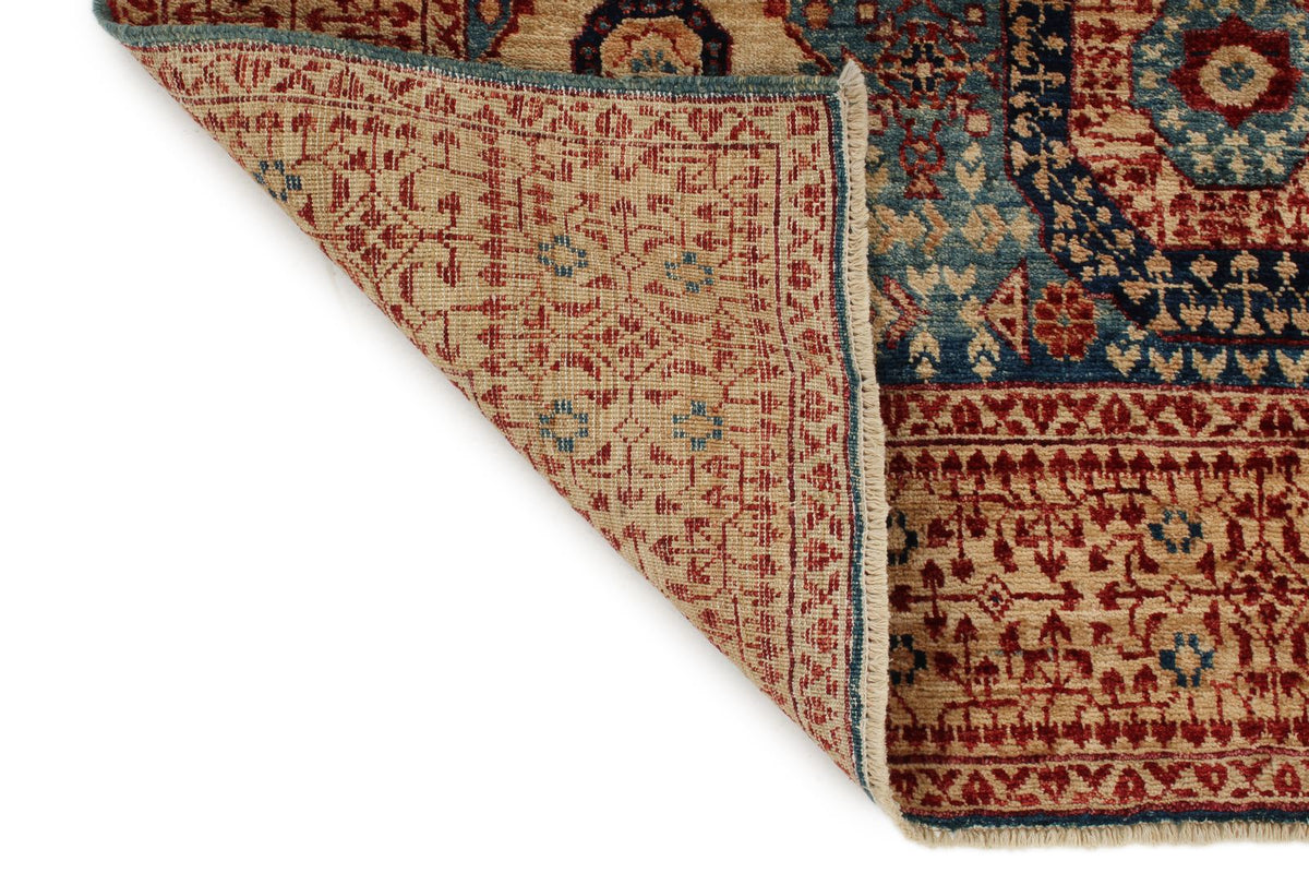 4x6 Blue and Ivory Turkish Tribal Rug