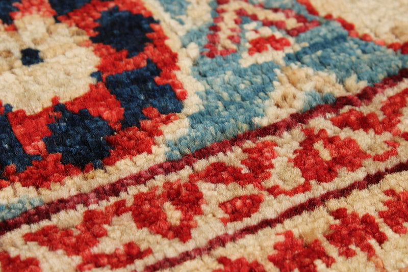 4x6 Blue and Ivory Turkish Tribal Rug