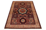 4x6 Burgundy and Ivory Turkish Tribal Rug