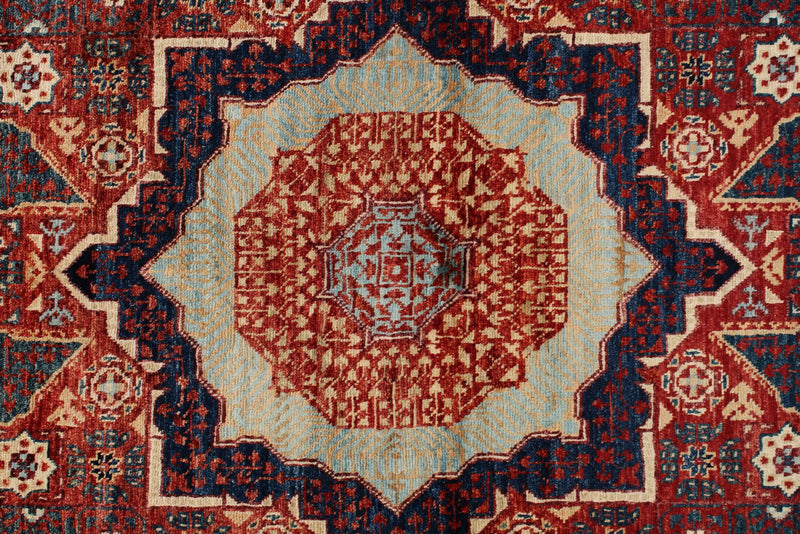 4x6 Burgundy and Ivory Turkish Tribal Rug