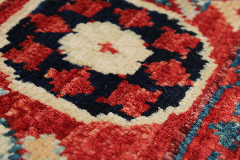 4x6 Burgundy and Ivory Turkish Tribal Rug