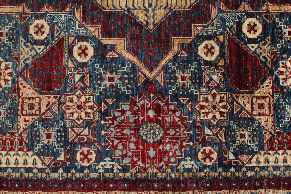 10x14 Navy and Multicolor Turkish Tribal Rug
