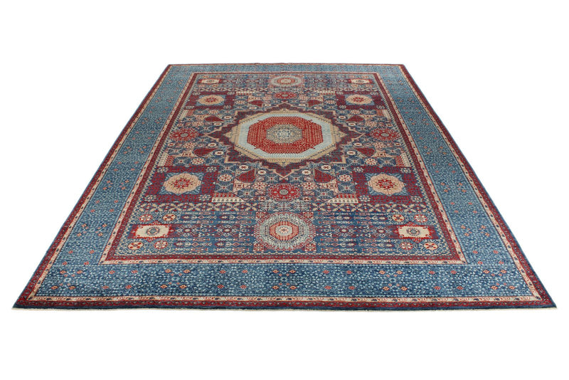 10x14 Navy and Multicolor Turkish Tribal Rug