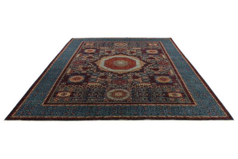 10x14 Navy and Multicolor Turkish Tribal Rug