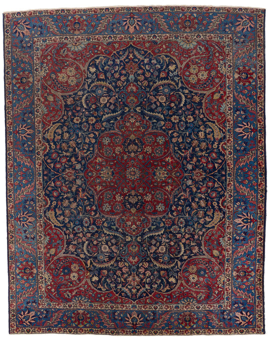11x13 Burgundy and Blue Turkish Persian Rug
