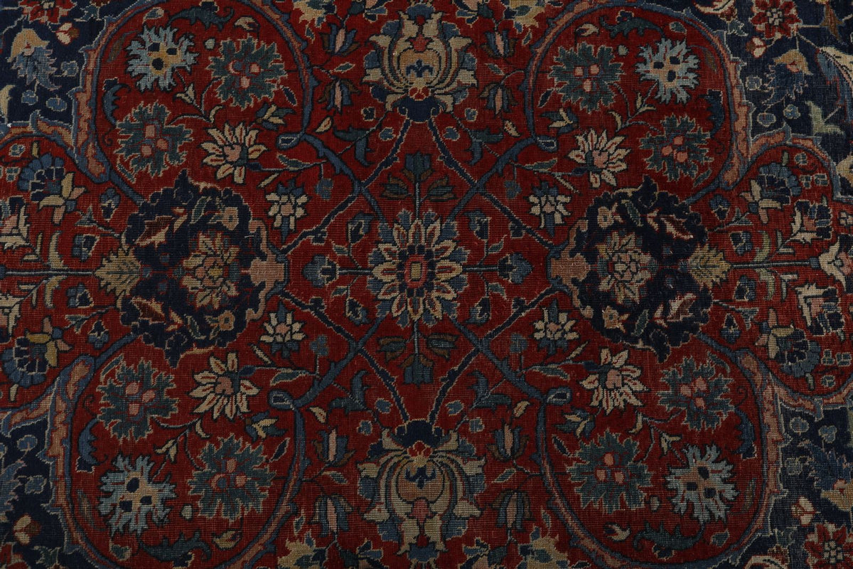 11x13 Burgundy and Blue Turkish Persian Rug