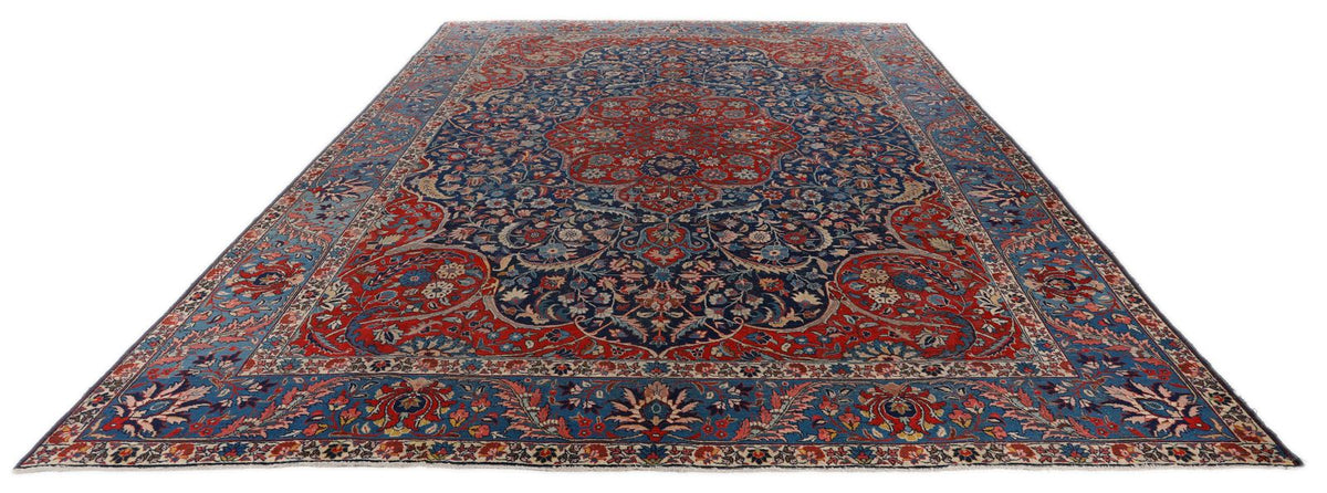11x13 Burgundy and Blue Turkish Persian Rug