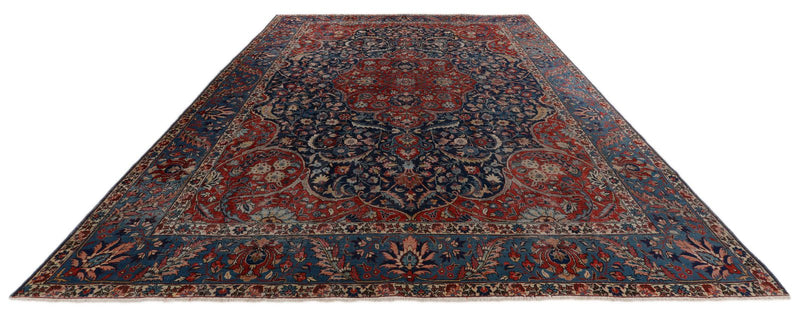 11x13 Burgundy and Blue Turkish Persian Rug
