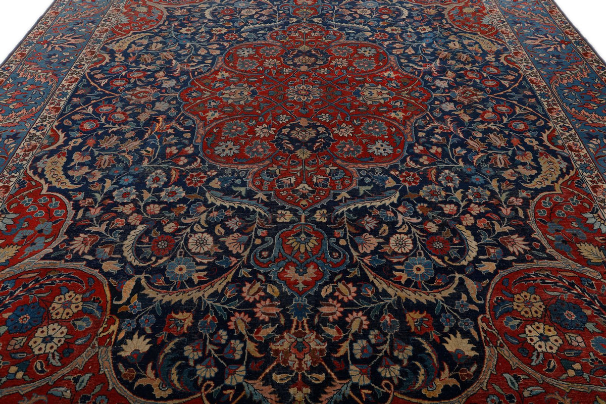 11x13 Burgundy and Blue Turkish Persian Rug