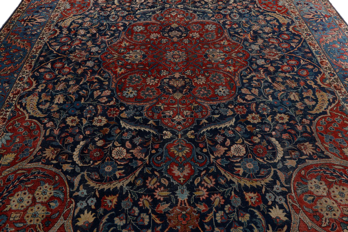 11x13 Burgundy and Blue Turkish Persian Rug
