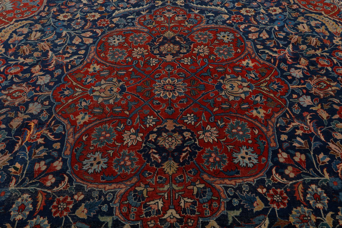 11x13 Burgundy and Blue Turkish Persian Rug
