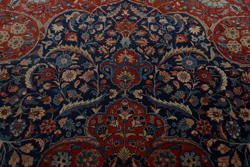 11x13 Burgundy and Blue Turkish Persian Rug