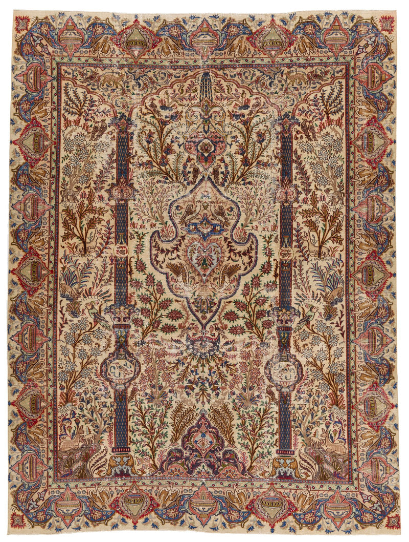 10x13 Beige and Multicolor Turkish Overdyed Rug