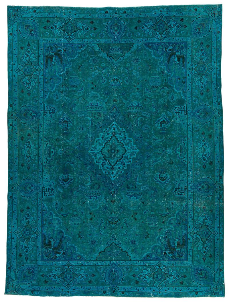 9x13 Turquoıse and Blue Turkish Overdyed Rug