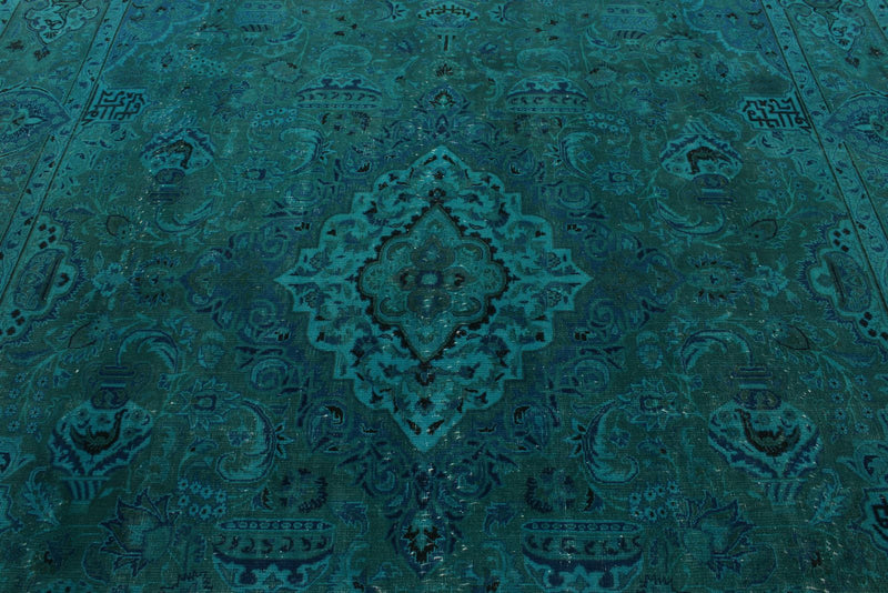 9x13 Turquoıse and Blue Turkish Overdyed Rug