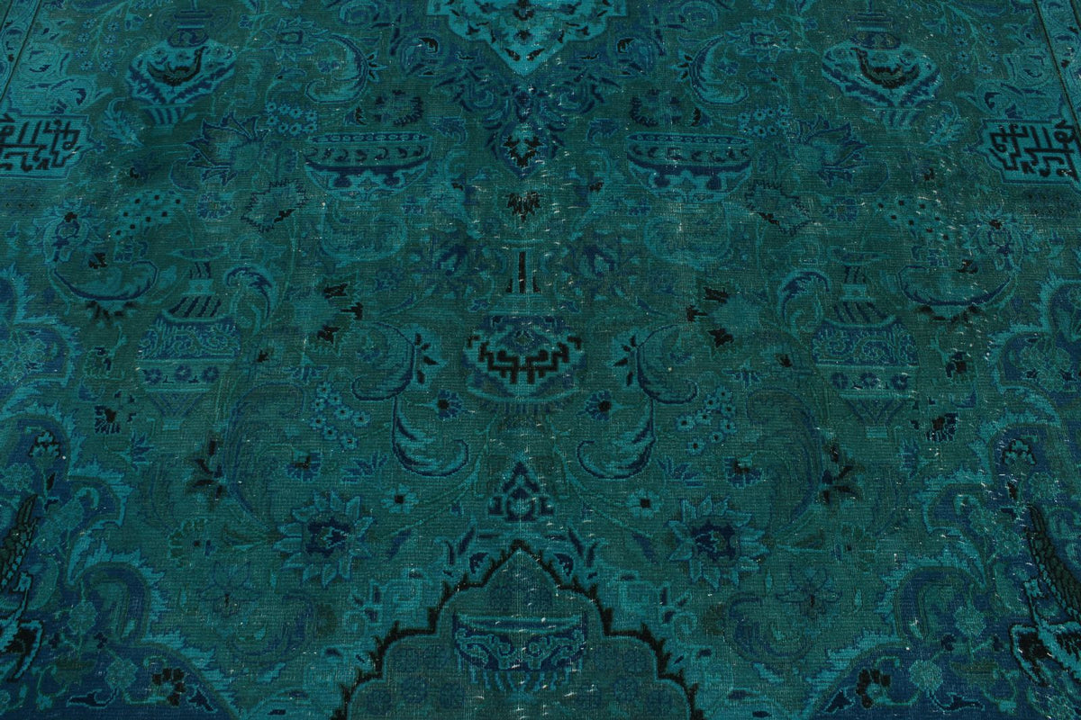 9x13 Turquoıse and Blue Turkish Overdyed Rug