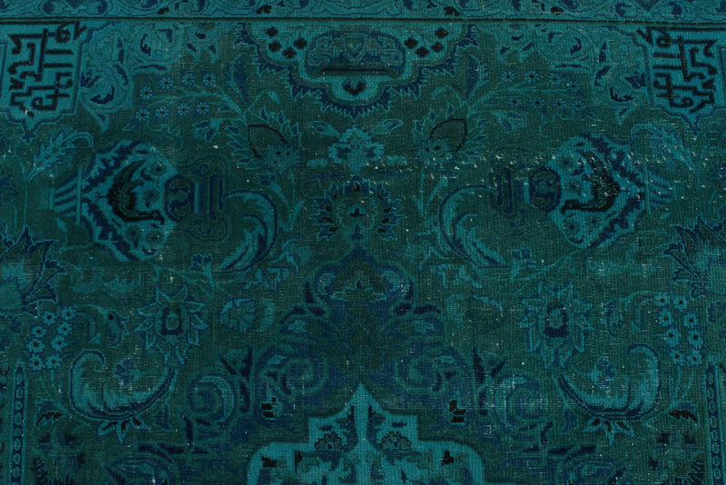 9x13 Turquoıse and Blue Turkish Overdyed Rug